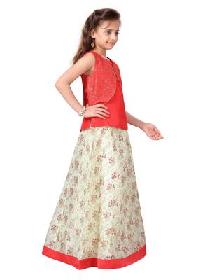 Cream self design cotton stitched lehenga 2