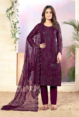 Purple embroidered net salwar 1