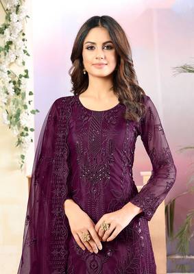 Purple embroidered net salwar 2