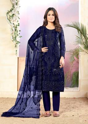 Navy-blue embroidered net salwar 1