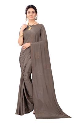 Grey embroidered crepe saree with blouse 1