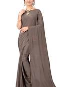 Grey embroidered crepe saree with blouse