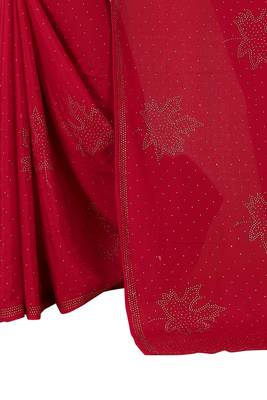 Red embroidered crepe saree with blouse 3