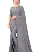 Grey embroidered crepe saree with blouse