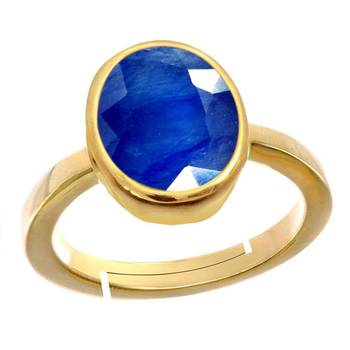 Natural Gold Plated Blue Blue Sapphire 3.25 Ratti Stone Ring Oval Shape Faceted Cut for Mens & Women Adjustable 1