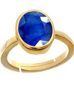 Natural Gold Plated Blue Blue Sapphire 3.25 Ratti Stone Ring Oval Shape Faceted Cut for Mens & Women Adjustable
