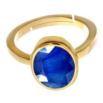 Natural Gold Plated Blue Blue Sapphire 3.25 Ratti Stone Ring Oval Shape Faceted Cut for Mens & Women Adjustable 2