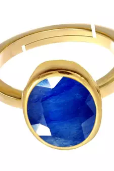 Natural Gold Plated Blue Blue Sapphire 3.25 Ratti Stone Ring Oval Shape Faceted Cut for Mens & Women Adjustable