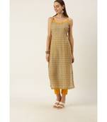 Grey & Mustard Cotton Print Strappy Straight Kurta Set