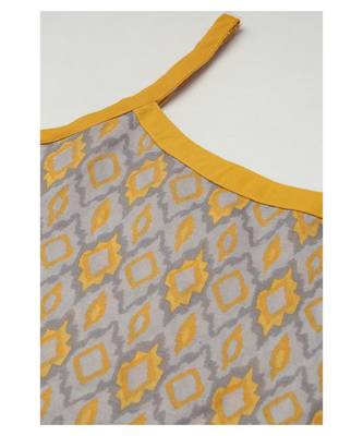 Grey & Mustard Cotton Print Strappy Straight Kurta Set 5
