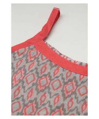 Grey & Coral Pink Cotton Print Strappy Straight Kurta Set 5