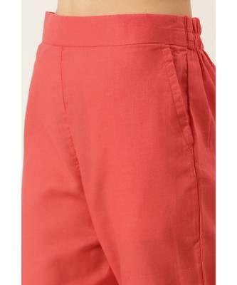 Grey & Coral Pink Cotton Print Strappy Straight Kurta Set 6