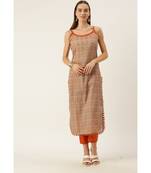 Grey & Orange Cotton Print Strappy Straight Kurta Set