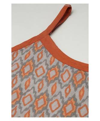 Grey & Orange Cotton Print Strappy Straight Kurta Set 5