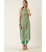 Grey & Green Cotton Print Strappy Straight Kurta Set