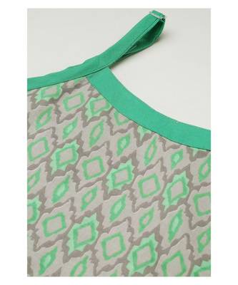 Grey & Green Cotton Print Strappy Straight Kurta Set 5