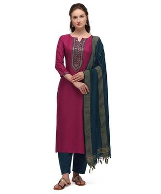 Maroon & Navy Blue Yoke Design Kurta with Salwar & Dupatta 1