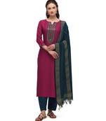 Maroon & Navy Blue Yoke Design Kurta with Salwar & Dupatta