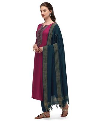 Maroon & Navy Blue Yoke Design Kurta with Salwar & Dupatta 3