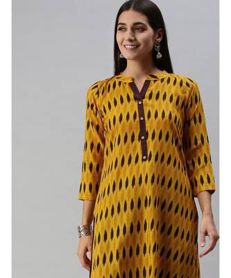 Mustard Yellow & Brown Ethnic Motifs Printed Kurta 1