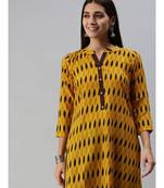 Mustard Yellow & Brown Ethnic Motifs Printed Kurta