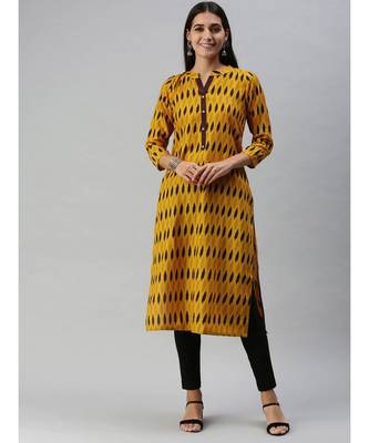 Mustard Yellow & Brown Ethnic Motifs Printed Kurta 2