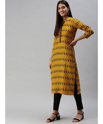Mustard Yellow & Brown Ethnic Motifs Printed Kurta 3