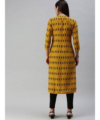 Mustard Yellow & Brown Ethnic Motifs Printed Kurta 4