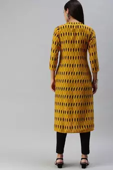 Mustard Yellow & Brown Ethnic Motifs Printed Kurta