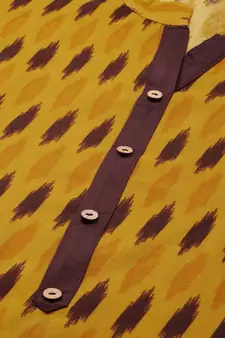 Mustard Yellow & Brown Ethnic Motifs Printed Kurta