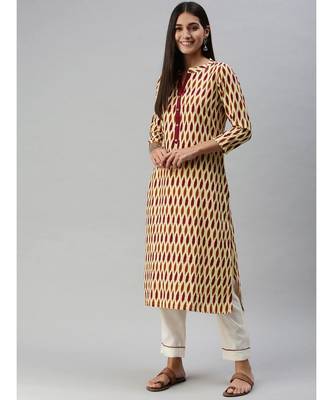 Beige & Orange Ethnic Motifs Printed Kurta 1