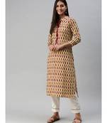 Beige & Orange Ethnic Motifs Printed Kurta