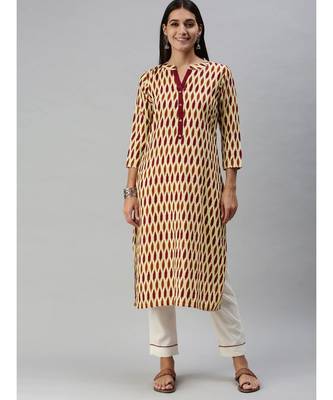 Beige & Orange Ethnic Motifs Printed Kurta 2