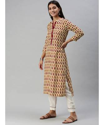 Beige & Orange Ethnic Motifs Printed Kurta 3