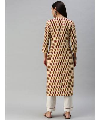 Beige & Orange Ethnic Motifs Printed Kurta 4