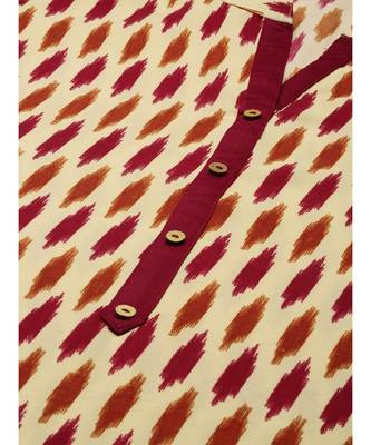 Beige & Orange Ethnic Motifs Printed Kurta 5