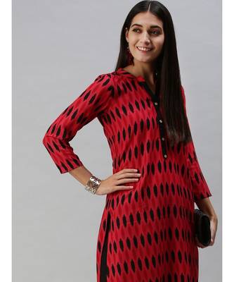 Red & Black Ethnic Motifs Printed Kurta 1