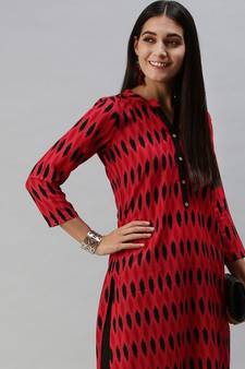 Red & Black Ethnic Motifs Printed Kurta