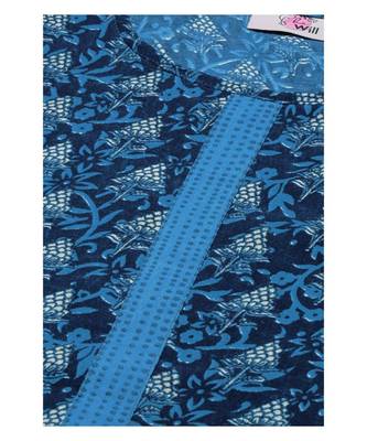 Blue Floral Print Cotton Blend Straight Kurta 5