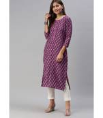 Magenta Floral Print Cotton Blend Straight Kurta