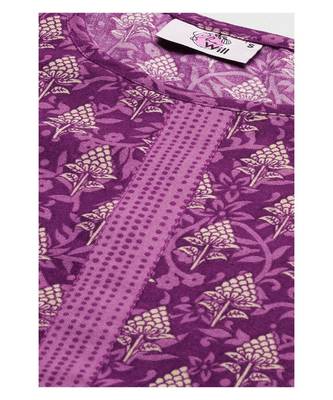 Magenta Floral Print Cotton Blend Straight Kurta 4