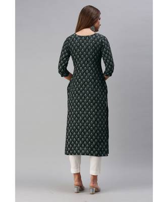 Grey Floral Print Cotton Blend Straight Kurta 2