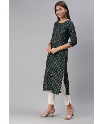 Grey Floral Print Cotton Blend Straight Kurta 4