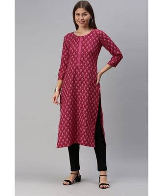 Pink Floral Print Cotton Blend Straight Kurta 1