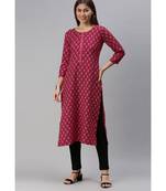 Pink Floral Print Cotton Blend Straight Kurta