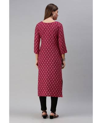 Pink Floral Print Cotton Blend Straight Kurta 2