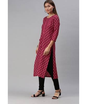 Pink Floral Print Cotton Blend Straight Kurta 3