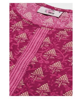 Pink Floral Print Cotton Blend Straight Kurta 4