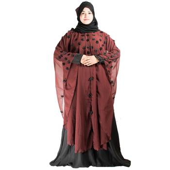 Maroon plain art silk abaya 1