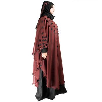 Maroon plain art silk abaya 3